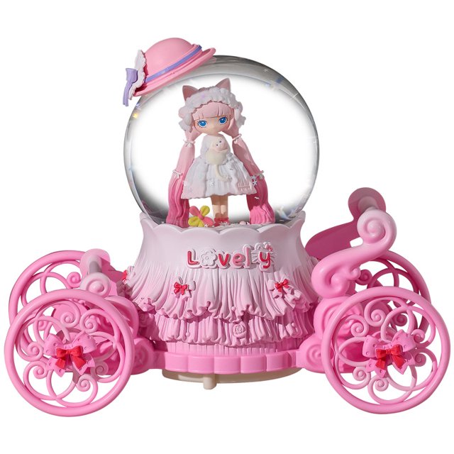 Caja de música Lolita Princess Crystal con base de carro rosa