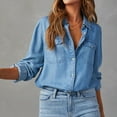 thumbnail image 5 of XuJwPNcy Womens Button down Denim Shirt Casual Slim Fit Jean Shirt Jacket Long Sleeve Roll up Distressed Tunic Tops（Blue,Small), 5 of 7
