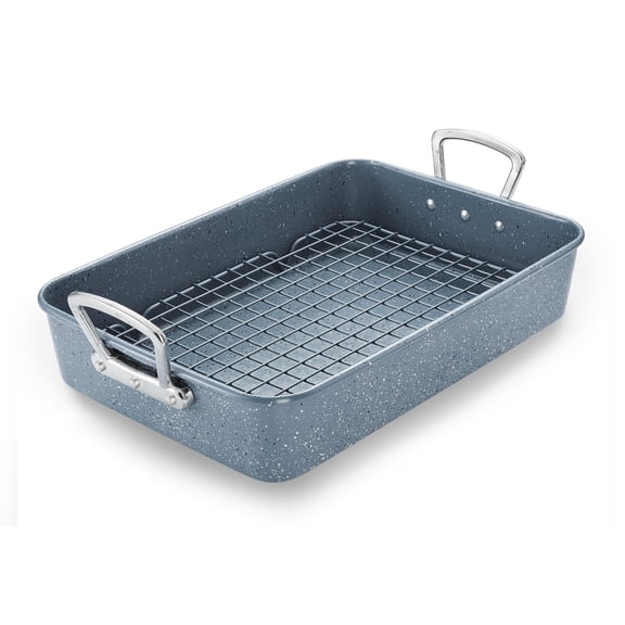 Roasting Pan with Rack Nonstick Roasting Baking Tray with Handle Carbon Steel Versatile Roasting Pan for Turkey,Chicken,Steak,Beef,Seafood,Vegetables,Pasta,etc 15.7inch,44.5cm