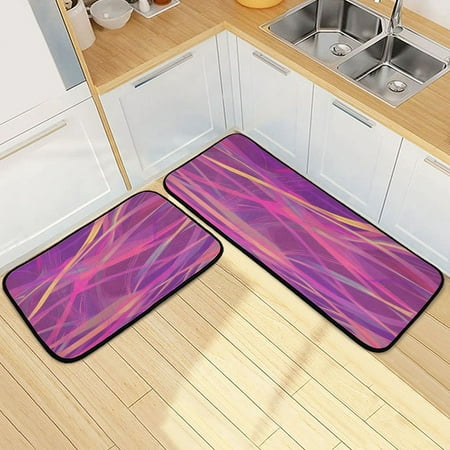 

Kitchen Rug Set 2 Pieces Non Slip Kitchen Mat for Kitchen Home Floor Sink 47 x19 +27 x19 Light Red Lines