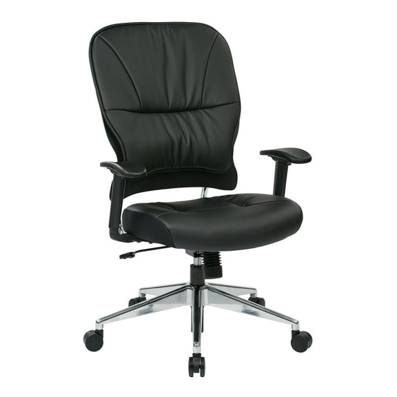 SPACE Seating Black Eco, Leather Seat and Back Managers Chair with Adjustable Arms and Polished Aluminum Finish Base.