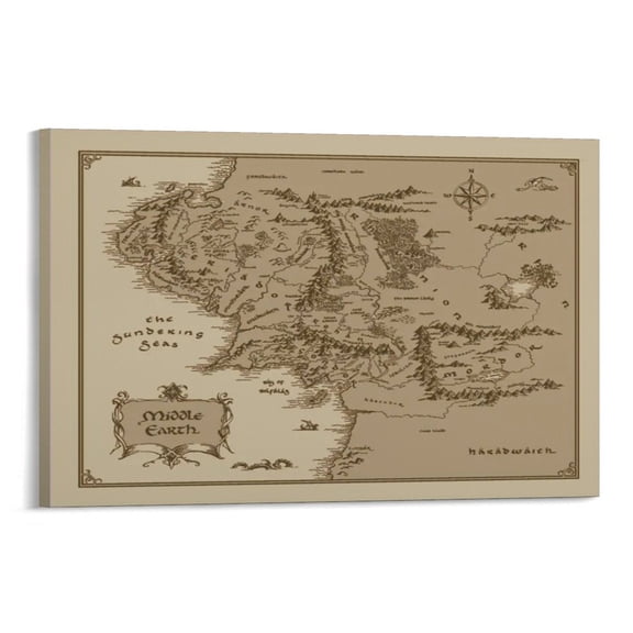 Middle Earth Map Lord of The Rings Poster (2) Canvas Wall Art Prints Poster Gifts Photo Picture Painting Posters Room Decor Home Decorative 24x36inch(60x90cm)