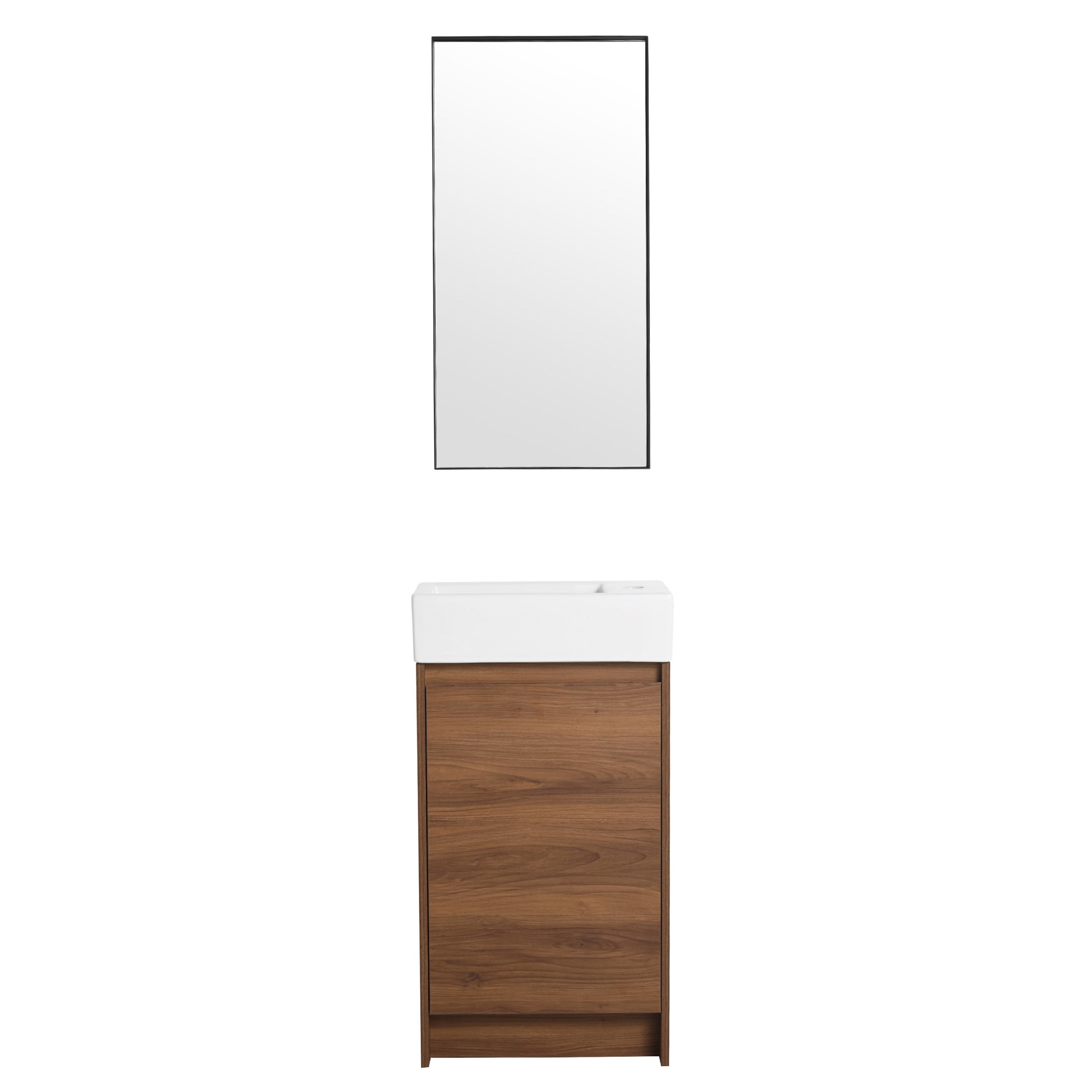 Noble House 18" Slim Freestanding Bathroom Vanity, Ceramic Sink, Soft-Close Door, Small Wall-Mount, Brown Ebony