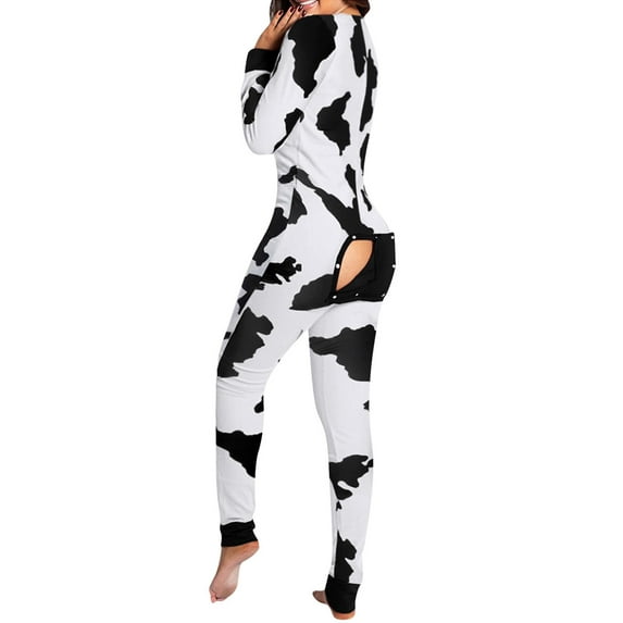 DYMADE Women Plus Size Printed Button Flip Romper Pajamas