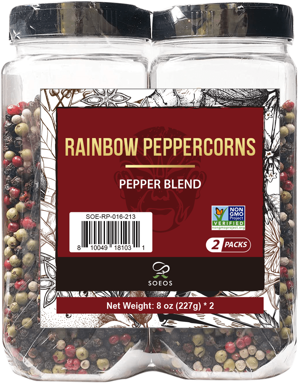 Soeos Whole Rainbow Peppercorns 16 oz (Pack of 2), Peppercorns, Whole
