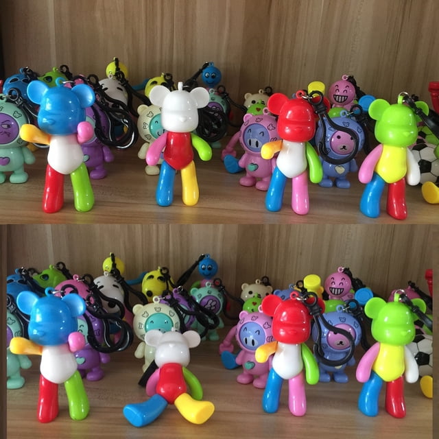 Llavero de dibujos animados, colgante de mochila, osito de peluche, Superman, ventosa, oso de boxeo, expresión sonriente, oso creativo