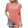 thumbnail image 1 of Birdeem Womens Spring and Summer Flounce V-Neck Solid Color Bottom T-Shirt Hollow Top, 1 of 8