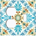 thumbnail image 4 of Metal Light Switch Plate Cover Fancy Teal Beige Tile Pattern TIL020, 4 of 13