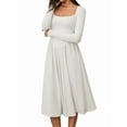 thumbnail image 2 of Women'S Spring and Autumn Fashion Square Neck Long Sleeve Casual A-Line Midi Dress White XL, 2 of 8