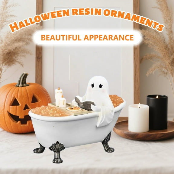 KUNPENG Bathtub Ghost Tabletop Halloween Decor - 6" Halloween Resin Figurine, Spooky Yet Cute Home Decoration for Shelf, Bathroom & Party, Ready-to-Display