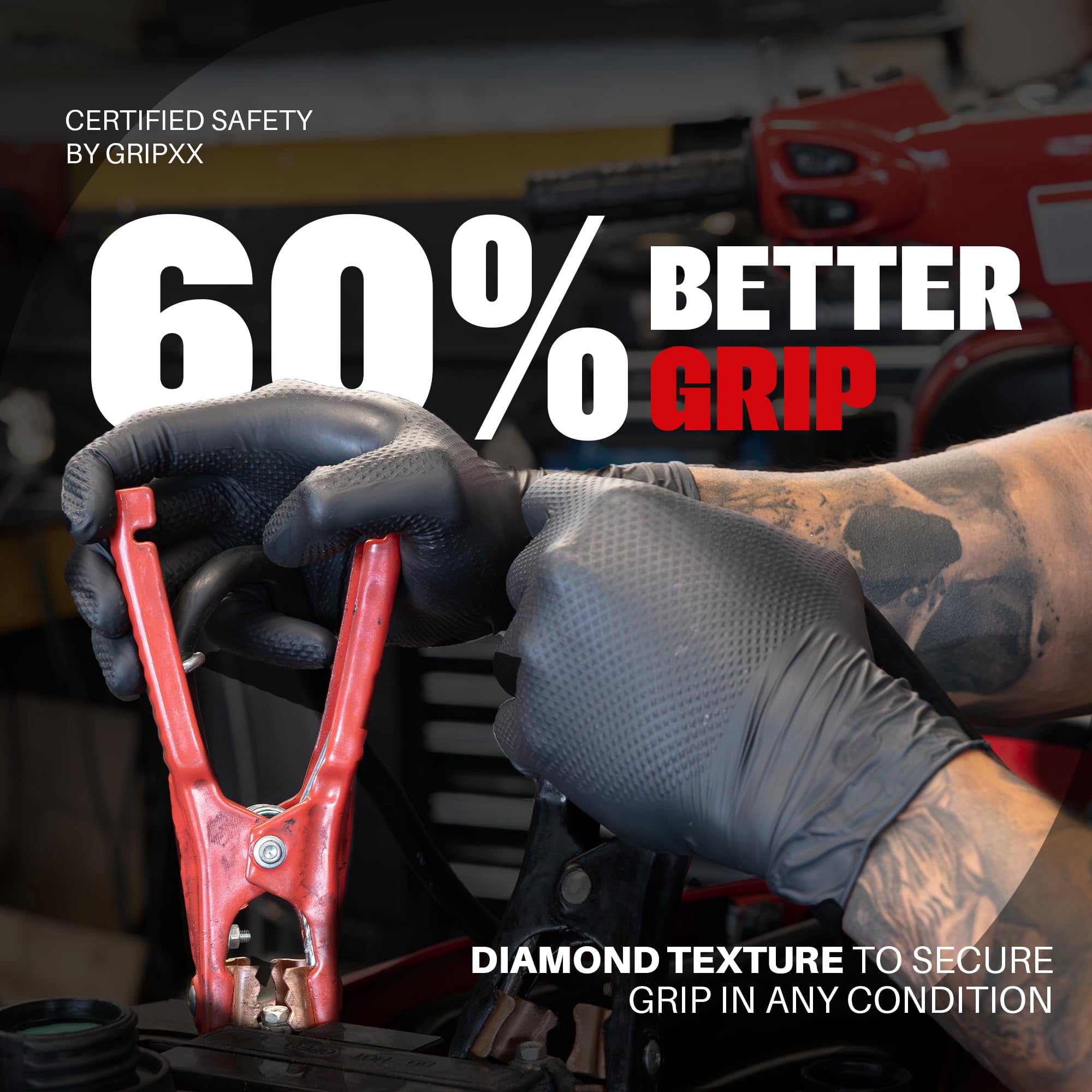 GRIPXX 3D Herkules Grip 8-Mil Industrial Black Nitrile Gloves – Disposable Heavy-Duty, Latex- & Powder-Free Gloves - 200ct X-large black gloves