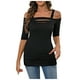 thumbnail image 1 of Top de moda con hombros descubiertos y mangas 3/4 con aberturas - Diseño hueco, corte holgado, estilo con hombros descubiertos - Blusa larga informal y sexy para mujer, 1 of 5