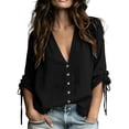 thumbnail image 2 of dazeni Oversized Blouse for Women Ruched Drawstring Long Sleeve Tops Loose Fit V Neck Shirts Casual Dressy Top Black Medium, 2 of 6