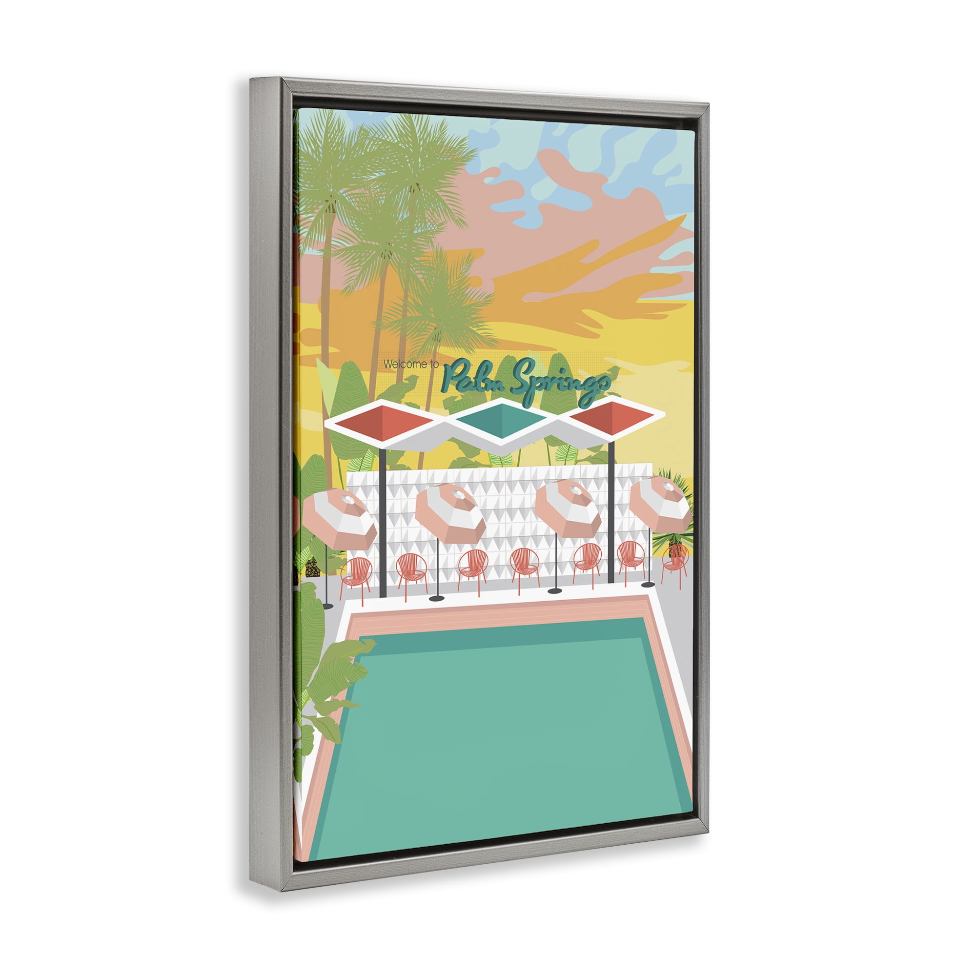 Stupell Industries Palm Springs Pool Time Landscape & Nature Painting Gray Floater Framed Canvas Art Print Wall Art, 21 x 31