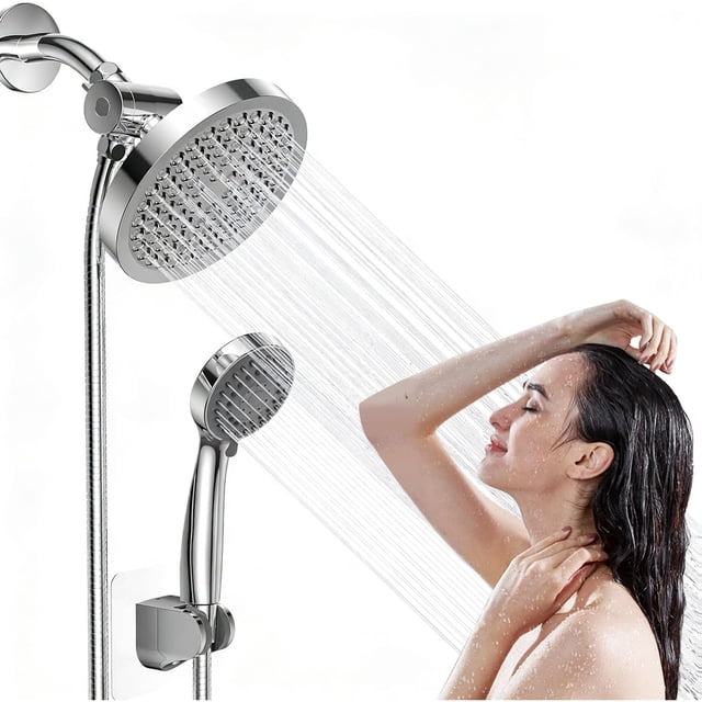 Doble Regaderas para Baño, Cabeza de Ducha de Lluvia de Alta Presión, 3 Modos Ducha con Rociado Suave con Tubo, Diseño de Interfaz Universal Con Soporte