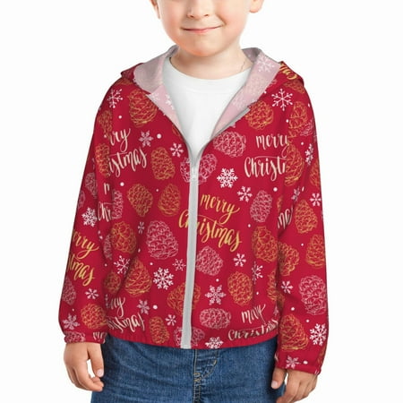 

Goofa Gold Pinecone Merry Christmas A Printed Kids Zip-Up Hoodie Girls Boys UPF50+ Sun Protection Jacket Hooded Cooling Shirt-4 Years