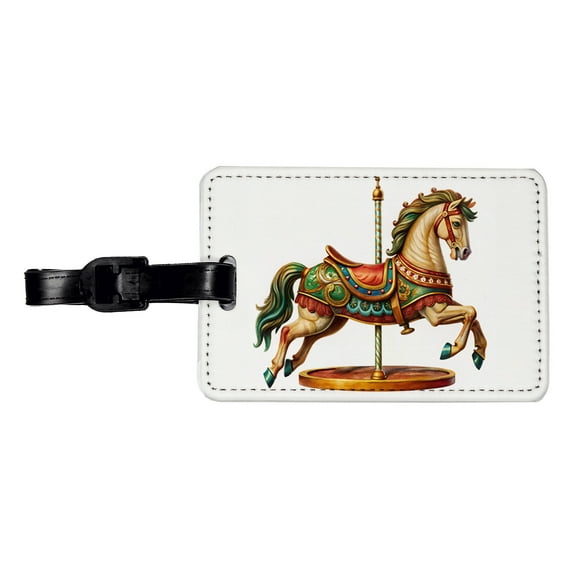 Carousel Horse Faux Leather Travel Luggage Tag