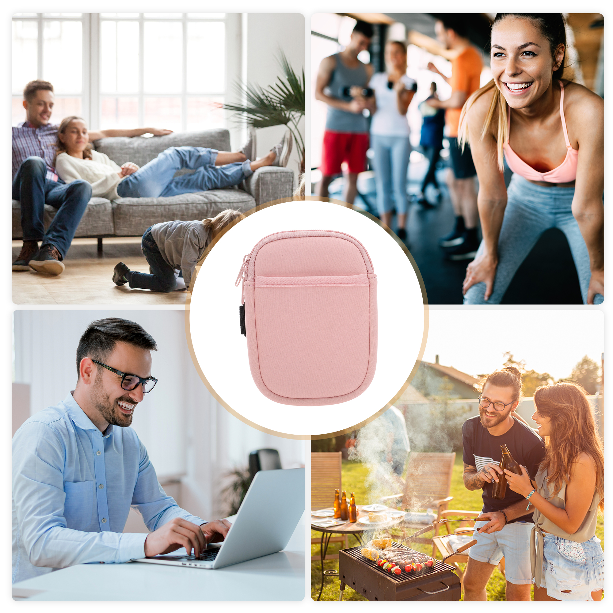 Unique Bargains 1Pc Durable Water Bottle Pouch With 2 Pockets Light Pink
