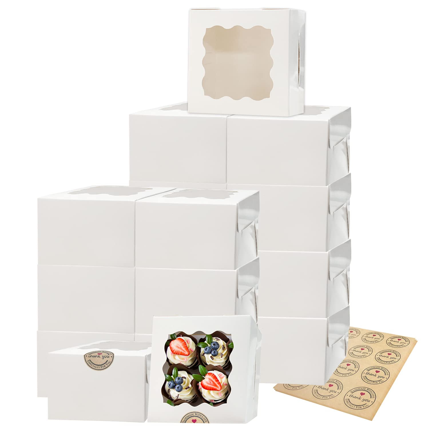Bakepacker Christmas Gingerbread Man Bakery Boxes With Window - 10x10x2.5 Inch, 36 Pack, Sturdy Pastry Boxes For Cookies & Treats