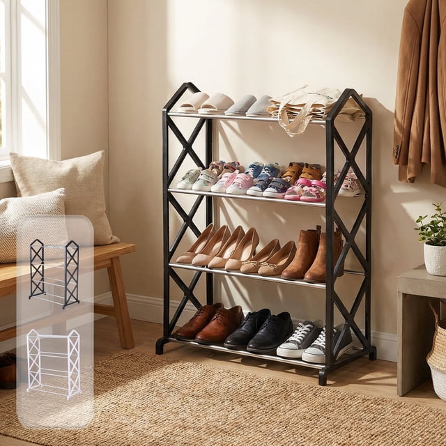 Sentmoon Shoe Rack for Entryway Shoe Rack Organizer Shoe Rack Shoe Rack Organizer Four Tier Shoe Rack Daily Use Bedroom Closets Entryway Bedroom