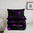 thumbnail image 5 of Neon Black Purple Comforter Set Full Abstract Geometric Grid Checkered Bedding Set Teen Women Glowing Stereoscopic Plaid Down Comforter 3D Square Quilt Duvet, 5 of 7