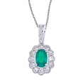 thumbnail image 1 of 14k White Gold Emerald and Diamond Oval Pendant with 18" Chain, 1 of 4