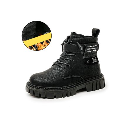 

Fangasis Kids Casual Round Toe Short Bootie School Comfort Booties Non-Slip Mid Top Ankle Boots Black Two Cotton 32