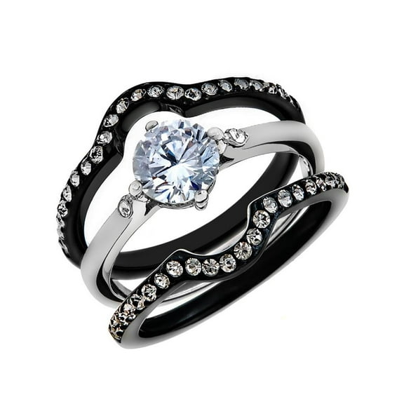 1.90 Ct Round Cut Cz Black Stainless Steel Wedding Ring Set Women's Size 5