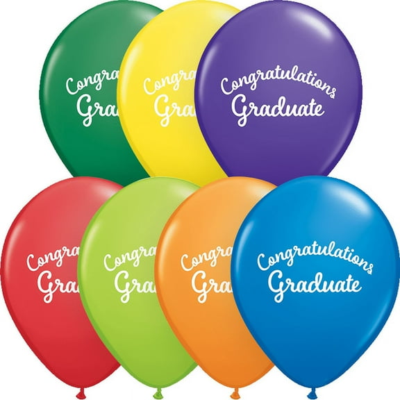 Qualatex 11" Round Balloons, Graduation Script Carnival Assortment - Pack of 50