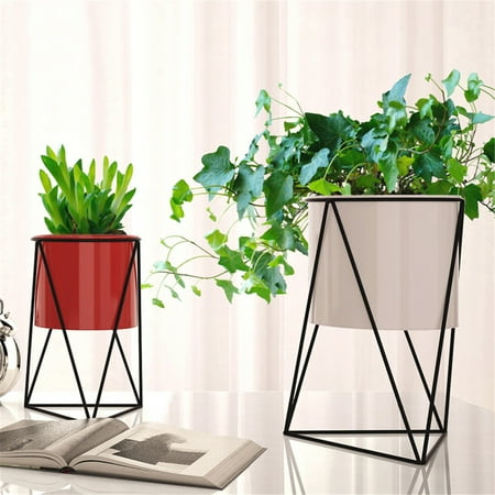 Metal Indoor Planters Asewan Geometric Metal Flower Pot Nordic Flower Frame Stand Chic Indoor Garden Plant Holder Display Planter Home Decor ()