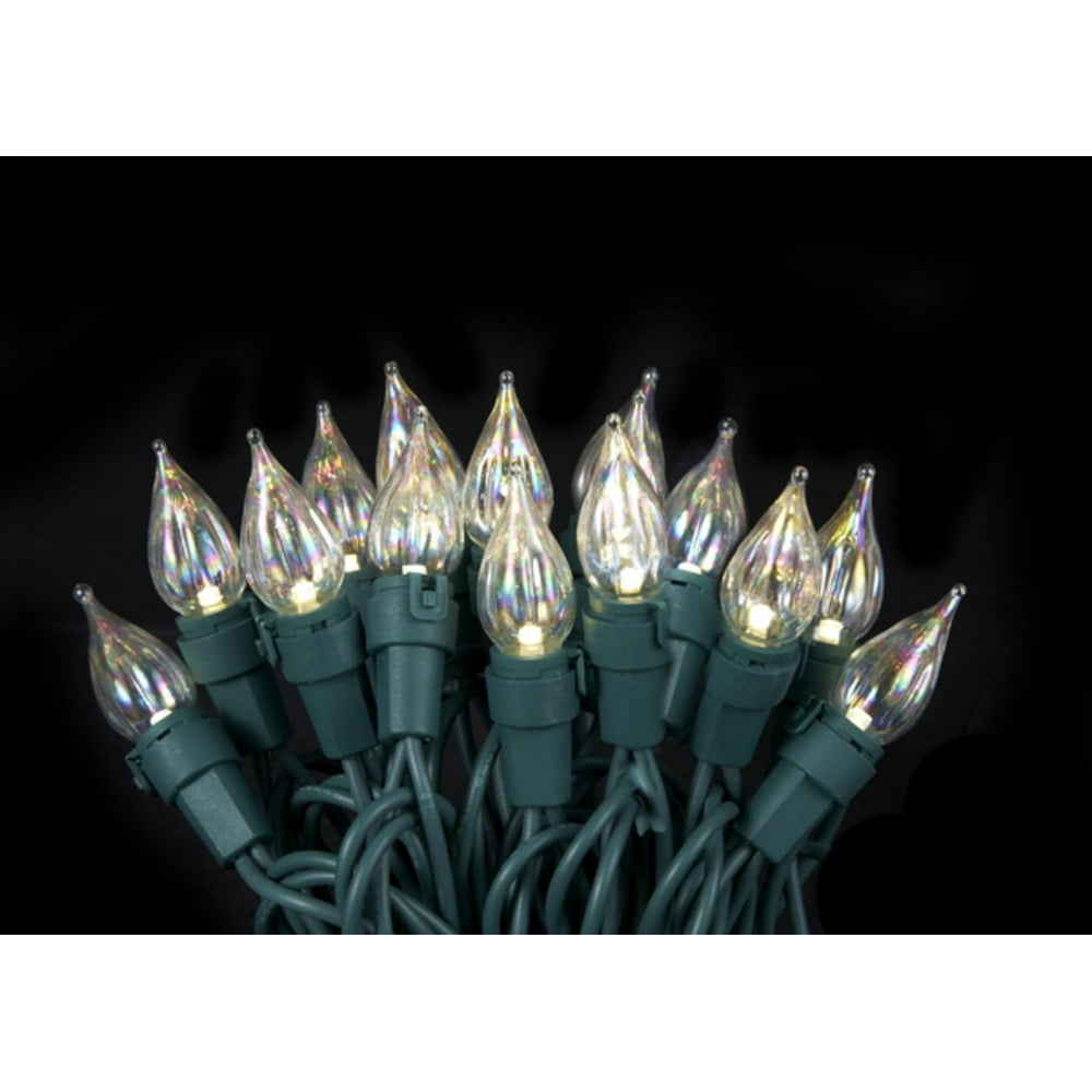 Set of 50 Warm White Twinkle Flame Tip Glass Bulb C5 Mini Christmas