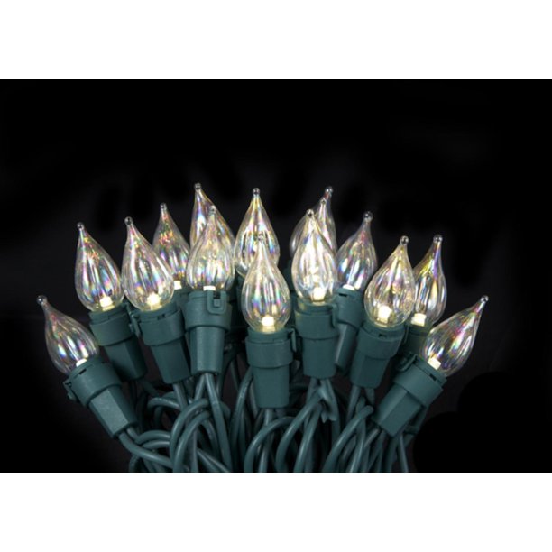 Set of 50 Warm White Twinkle Flame Tip Glass Bulb C5 Mini Christmas