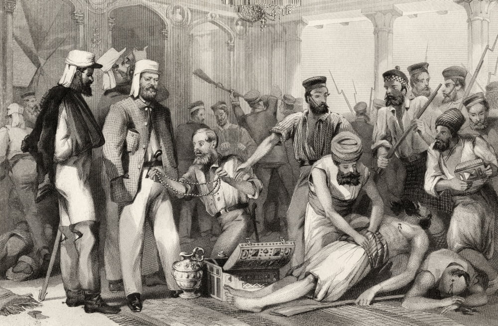 The Times Correspondent Looking On At The Sacking Of The Kaiser Bach After The Capture Of Lucknow March 15 1858 From The History Of The Indian Mutiny Published 1858 Canvas Art - Ken Welsh Design Pics