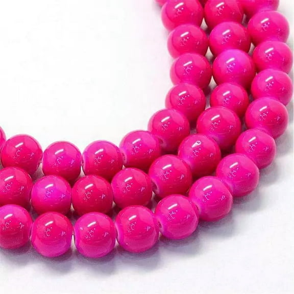 U8MO 50 Pink Glass Beads Bulk 8mm Round Fuchsia Jewelry Supplies BULK