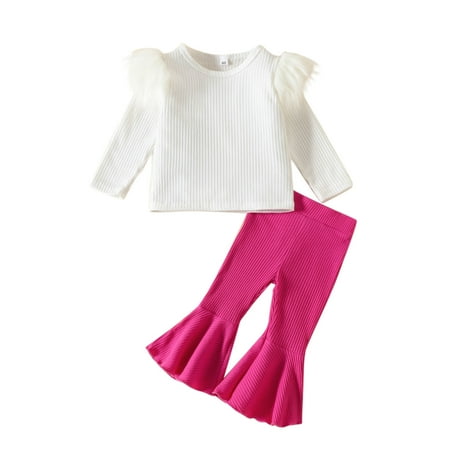 

Baby Girl Auntie Outfits Two Piece Set for Girls Toddler Girls Long Sleeve Solid Ribbed T Shirt Tops Bell Bottoms Flare Pants Outfits Long Legging