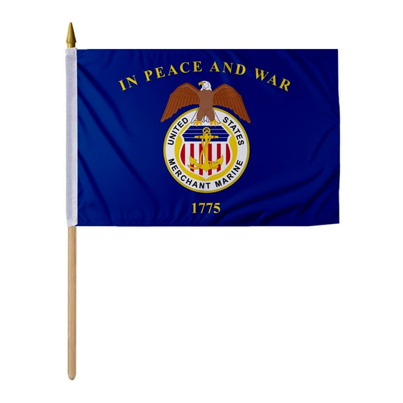 Promopatriot US Merchant Marine 12x18 inch Mini Stick Flag Durable Handheld Polyester with Stitched Edges