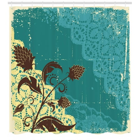 Vintage Shower Curtain Flower Arrangement Lacework Old Aged