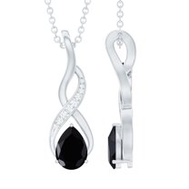 Rosec Jewels Simple Infinity Pendant Necklace, Black Onyx Pendant with Moissanite (5X7 mm), 10K White Gold