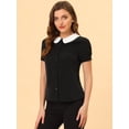 thumbnail image 2 of INSPIRE CHIC Blusa De Manga Corta Para Mujer Con Cuello Peter Pan En Contraste Azul polvoriento S INSPIRE CHIC Camisa, 2 of 5