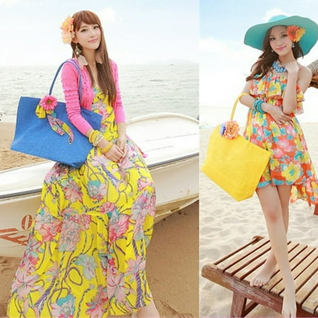Womens Straw Weave Shoulder Tote Shopping Beach Bag Purse Handbag Travel ,Army Green