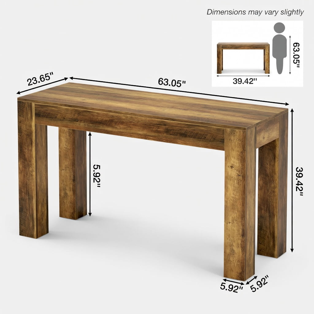 Hommoo 63 Inch Rectangular Counter Height Bar Table, Farmhouse Style Pub Table with Sturdy Legs for Kitchen, Dining, or Home Office, Rustic Brown