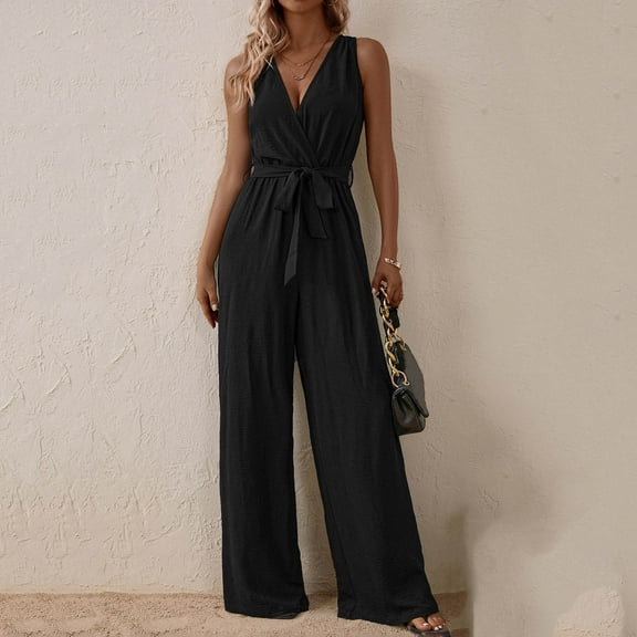 Yotami Womens Comfortable Jumpsuit Sleeveless Solid Color Jumpsuit for Summer Loose Fit Wide Leg Lightweight Suspender Jumpsuits, Black, XL