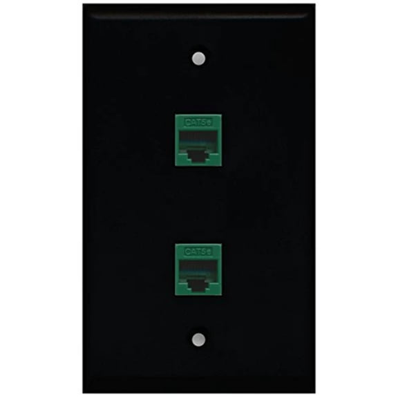 RiteAV - Black 2 Port Cat5e Ethernet Green Wall Plate