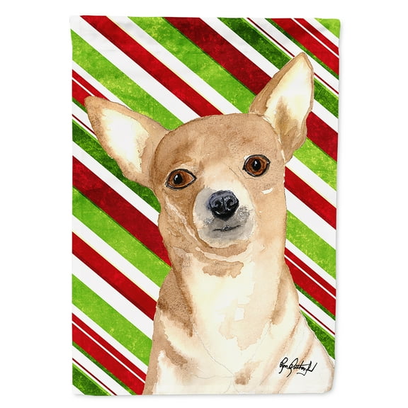 Candy Stripe Chihuahua Christmas Flag Canvas House Size