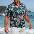 thumbnail image 2 of Sumtumn Hawaiian Shirt Summer Short Sleeves Button Down Shirt Beach Dress Shirts Navy Blue 3XL, 2 of 7