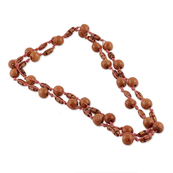 NOVICA Wood beaded station necklace, 'Earth Glam'
