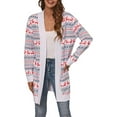 thumbnail image 2 of Cardigan de Noël à Col Ouvert pour Femmes, Manches Longues, Tricoté, P-2TG, 2 of 8