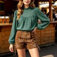 thumbnail image 2 of vigerkar Women's Puff Long Sleeve Flowy Gingham Tops | Neck Blouses,Going Out Tops,Bussiness Casual,Dressy,Plaid Shirts,2026 tops (Green, XL), 2 of 5