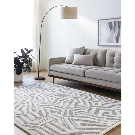 Livabliss Wool Rugs for Living Room, 5x7 Brook Modern Cream Area Rug, Bedroom Dining Room Home Decor Handmade Carpet (5' x 7'6")