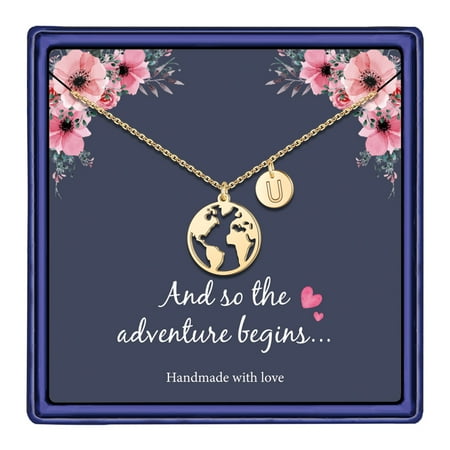 IEFSHINY Graduation Gifts for High School Gold Globe Map Necklace for Women Graduation Gifts
